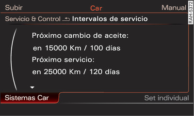 Infotainment: Indicador de intervalos de servicio